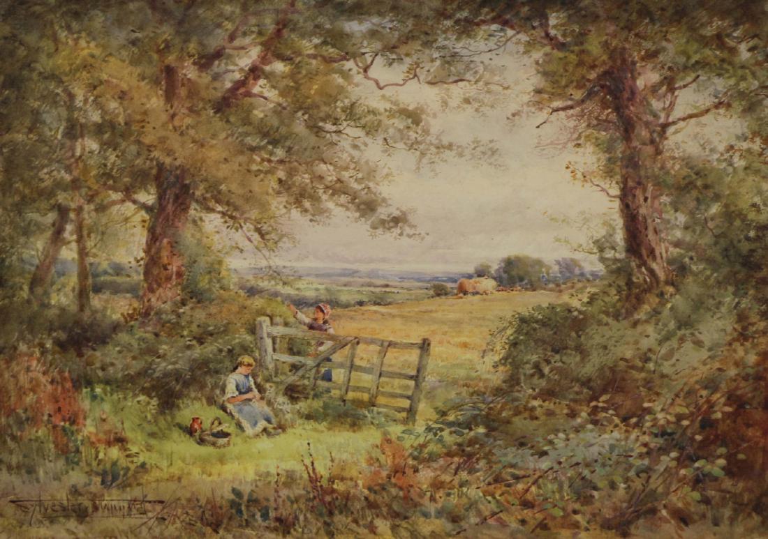 HENRY JOHN SYLVESTER STANNARD (ENGLISH, 1870-: 1951). Watercolor. Village Scene. Signed lower left. From a Carmel, NY collection. - Dimensions: 10" high x 14" wide