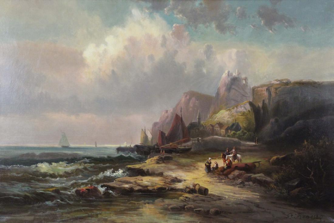 FRANZ EMIL KRAUSE (GERMAN, 1836-1900).: Oil on Canvas. Coastal Landscape. From a Long Island, NY collection. - Dimensions: 22.5" high x 34" wide