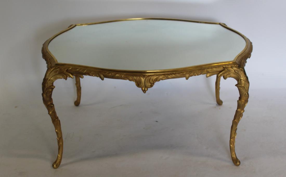 BAGUES Style Gilt Bronze Coffee Table With Mirror: Good weight and the best of quality. From an Englewood NJ estate. - Dimensions: 35" x 28.5" x 17.5"H