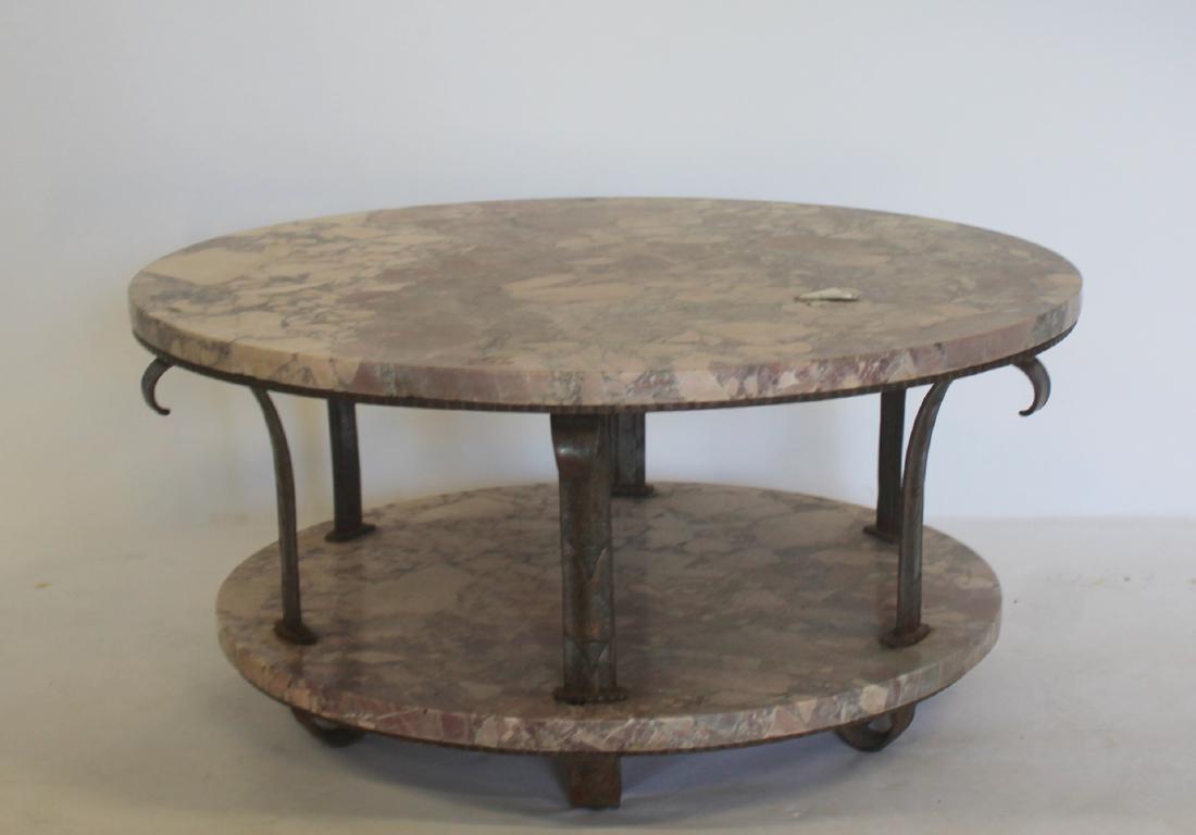 Art Deco Metal And Marble Two Tier Coffee Table.: From an Englewood, NJ estate. - Dimensions: 29.5" dia x 14.5"H