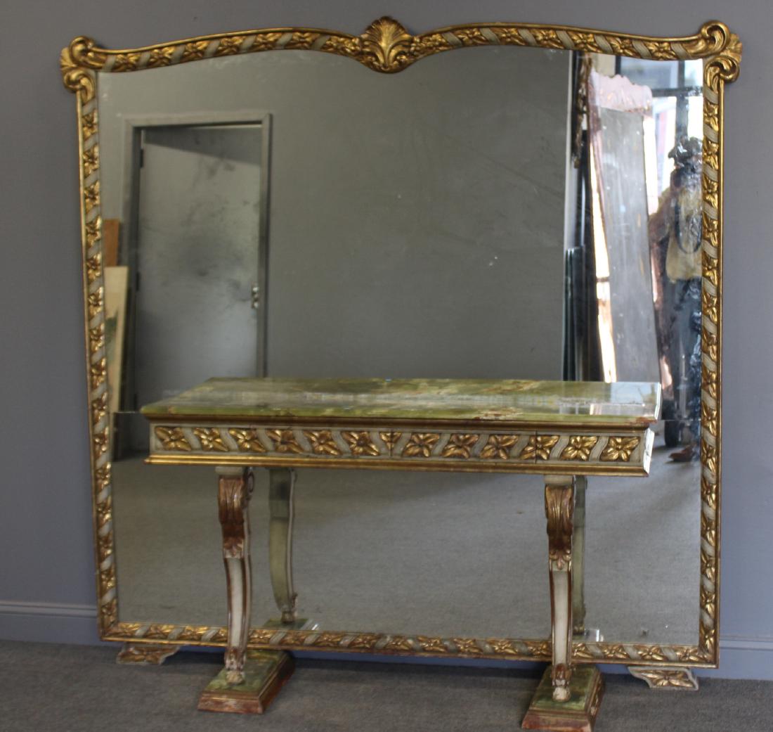 Art Deco Console And Mirror With Alabaster Tops .: From an Englewood,NJ estate .The console goes against the mirror having mirror base and top at back of console. Dimensions: Console 57" x 32"h & Mirror 79"w x 76"h