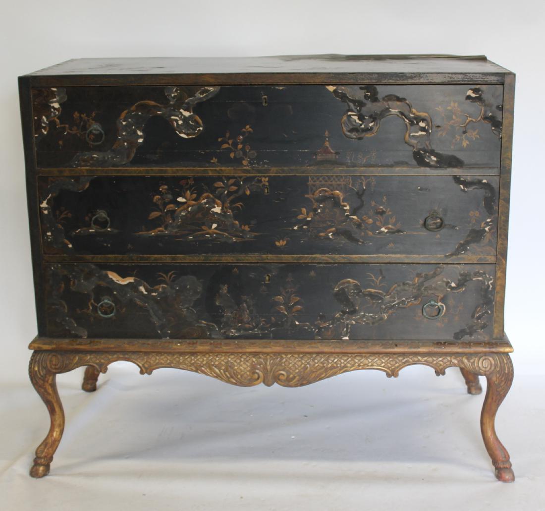 Antique Chinoiserie Decorated Commode with Hoof: Feet. From a Pearl River estate. - Dimensions: 46 1/2" x 21" x 41" h