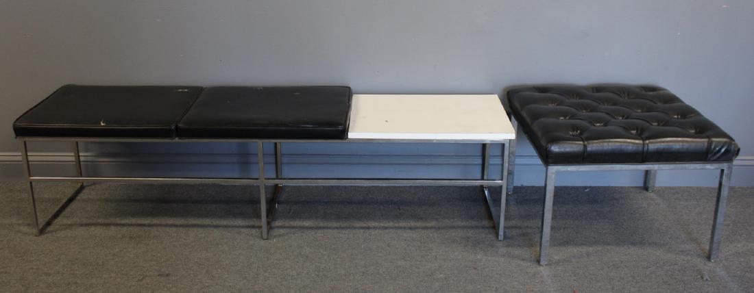 MIDCENTURY. Lot Of 2 Benches Inc A Jack Cartwright: Tufted Bench & A chrome base with cushions and a laminate section together with a smaller bench. - Dimensions: 67" x 17"H x 18"D & 24" x 24" x 17.5" h