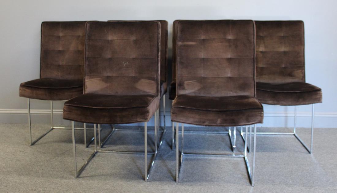 MIDCENTURY. Set Of 6 Milo Baughman Velvet: Biscuit Tufted Dining Chairs .Nice lines and from a New Jersey estate . - Dimensions: 19" W x 22"D x 35.5"H