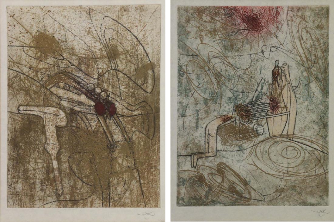 ROBERTO MATTA (CHILEAN, 1911-2002).: Lot of Two Etchings. 1965. Signed lower right. Labels affixed verso. From a Florida collection. - Dimensions: 15" high x 11.25" wide