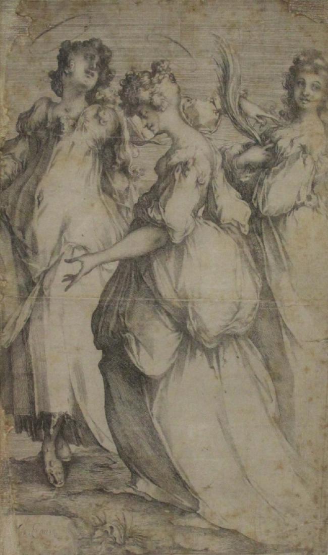 JACQUES BELLANGE (FRENCH, c. 1575-1616/38).: Etching and engraving. "Three Holy Women". From the collection of Jon F. Anderson. - Dimensions: 12" high x 7" wide