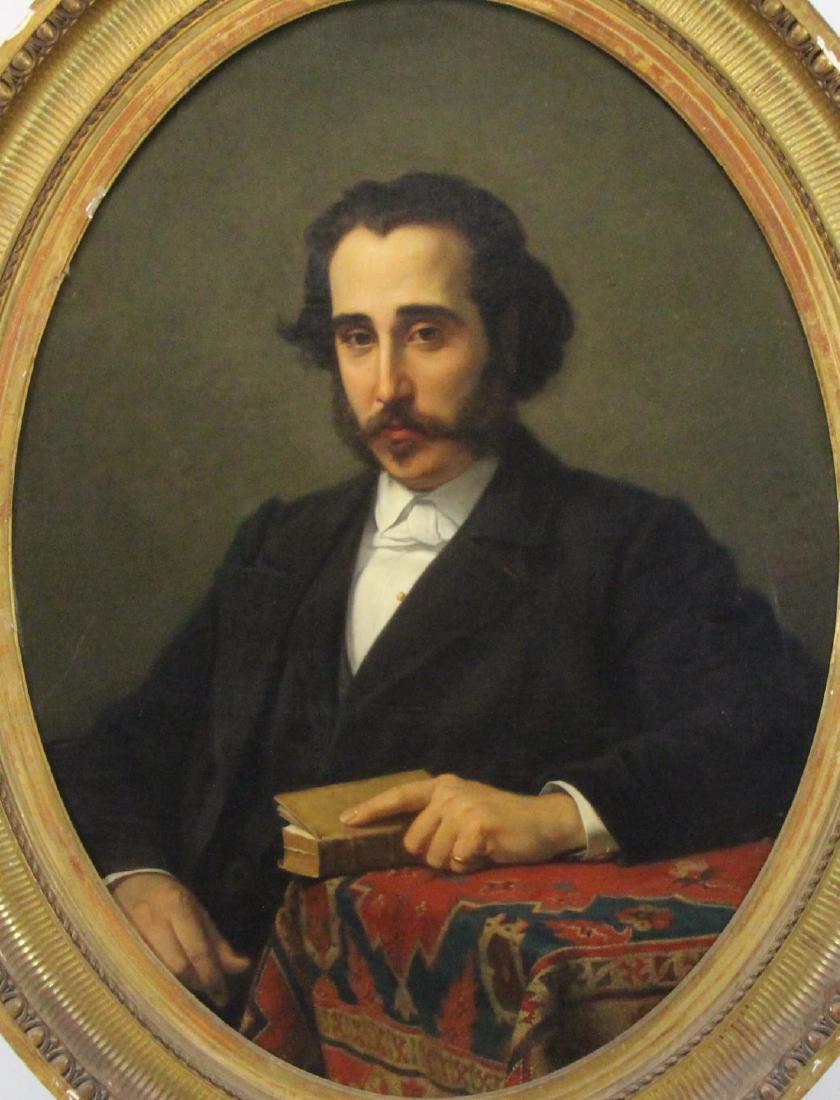 JULES RICHOMME (FRENCH, 1818-1903).: Oil on Canvas. Portrait of Carlos Galvez. 1866. Signed and dated center right. From the collection of Jon F. Anderson. Galvez was Paul Cadmus' maternal great grandfather. The work was once owned by Li