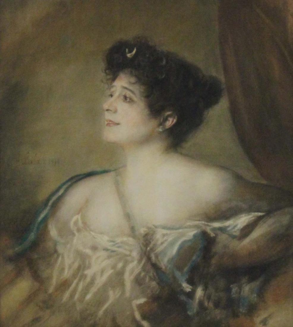 FRANZ VON LENBACH (GERMAN, 1836-1904).: Gouache. Portrait of a Lady. 1898. Signed and dated center left. From the collection of Jon F. Anderson. - Dimensions: Sight: 19.5" high x 17.5" wide