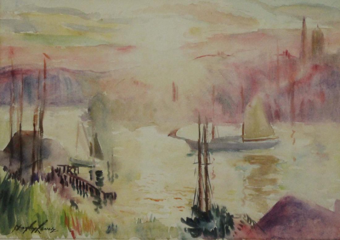 HAYLEY LEVER (AMERICAN, 1876-1958).: Watercolor. "Early Morning, Gloucester, Mass". 1913. Signed lower left. Titled and dated on label verso. From a New York City collection. - Dimensions: Sight: