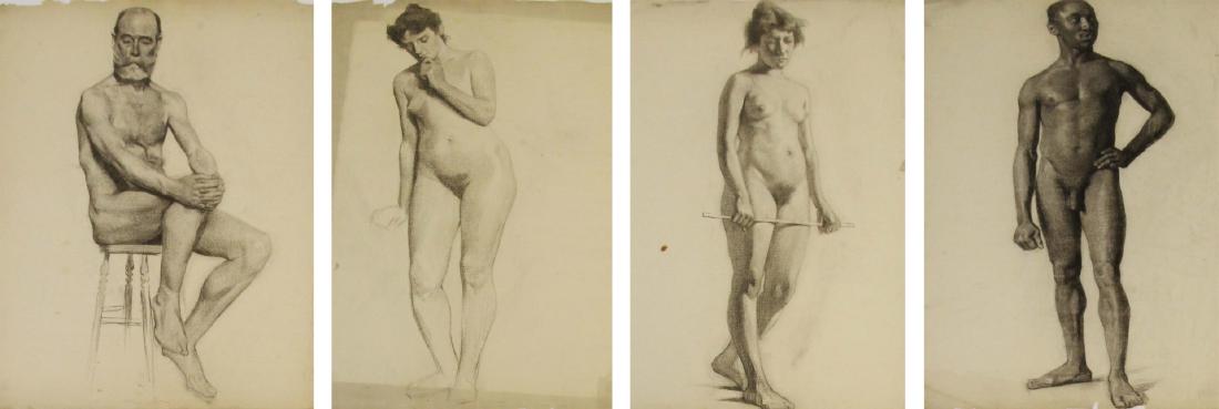 EGBERT CADMUS (AMERICAN, 1868-1939).: Grouping of Four Pencil and Charcoal Drawings. From the collection of Jon F. Anderson. - Dimensions: Each sheet approx: 25" high x 18" wide