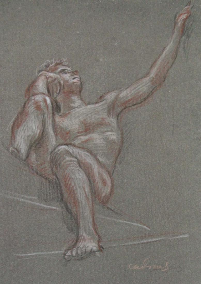 PAUL CADMUS (AMERICAN, 1904-1999).: Crayon on Paper. Nude Figure Study. Signed lower right. From the collection of Jon F. Anderson. - Dimensions: Sheet: 11" high x 8" wide