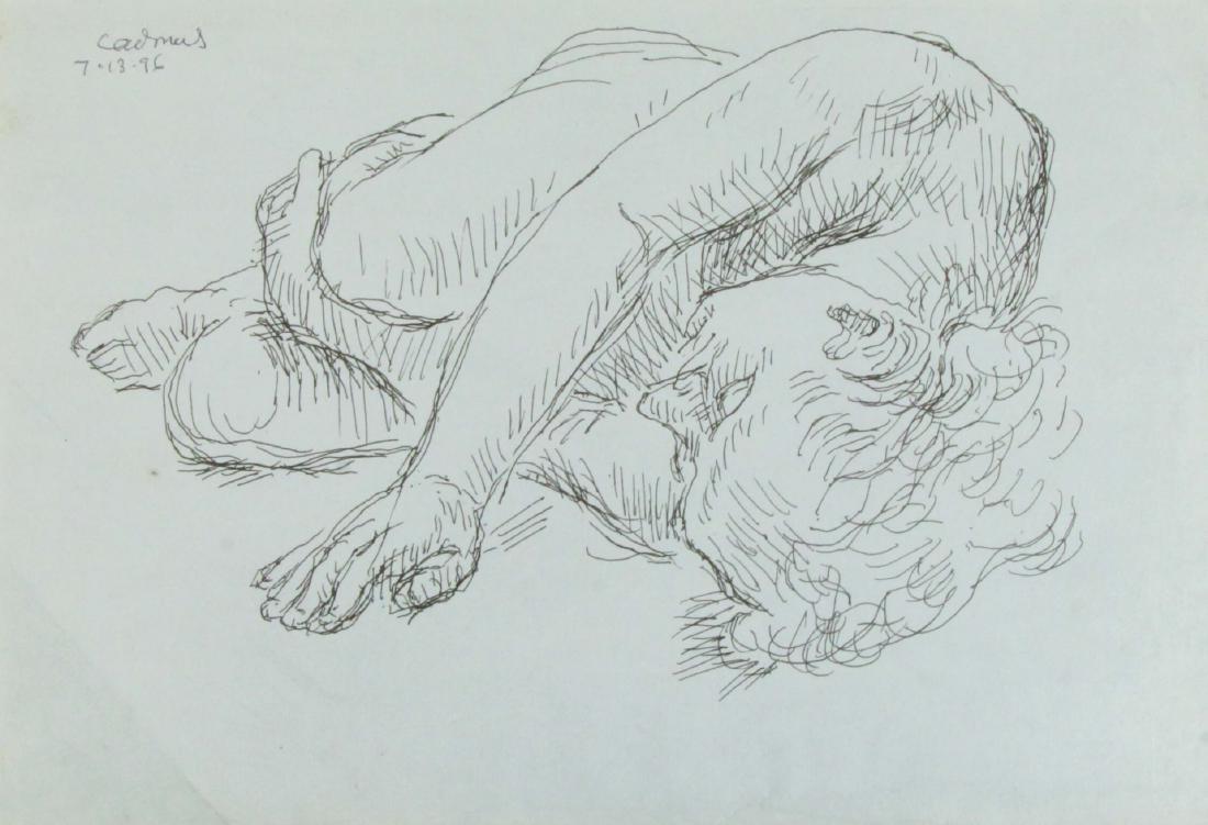 PAUL CADMUS (AMERICAN, 1904-1999).: Pen and Ink. Figure Study. 1996. Signed and dated upper left. From the collection of Jon F. Anderson. - Dimensions: Sheet: 8.5" high x 12.25" wide