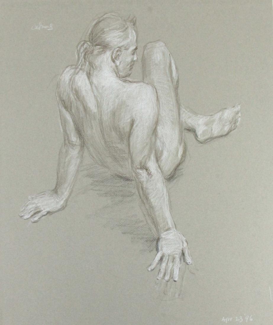 PAUL CADMUS (AMERICAN, 1904-1999).: Crayon on Paper. Nude Study. 1996. Signed upper left. Dated lower right. From the collection of Jon F. Anderson. - Dimensions: Sheet: 20" high x 17" wide