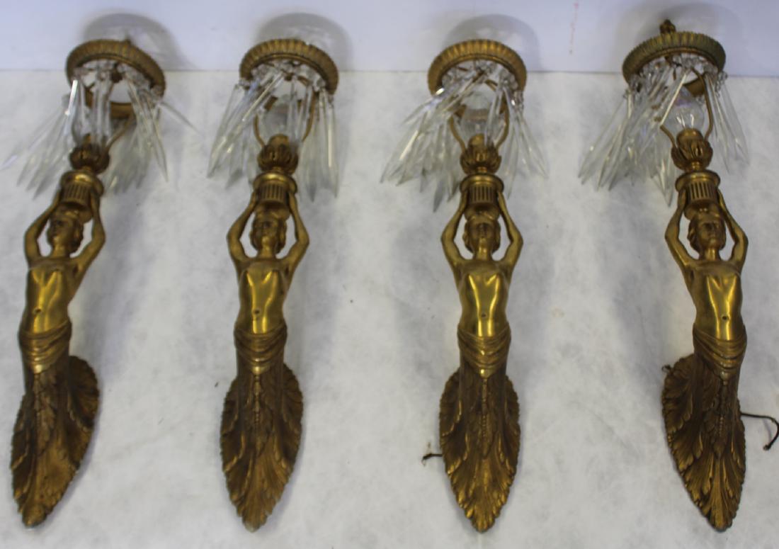 Magnificent Set Of 4 Gilt Bronze Figural Sconces.: Great quality with nice original dore finish (see lot of double arm from same estate). Accompanied by a copy of a Sotheby's April 23rd, 1986 appraisal for both lot 120 and 121 combined stating, "Set o