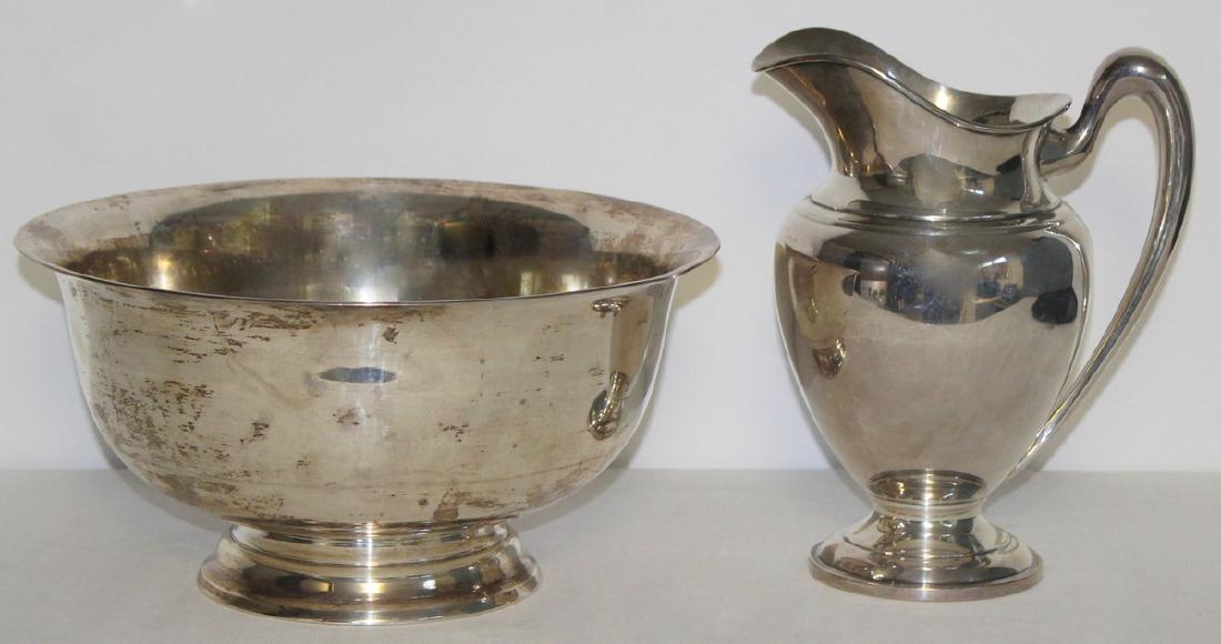 STERLING. American Hollow Ware Grouping.: Includes a Reed & Barton Paul Revere Reproduction pedestal bowl, no. X1455, and a Redlich & Co. sterling pedestal pitcher, no. 8996. Total approx. weight of all items is 84.13 troy oz. From a 