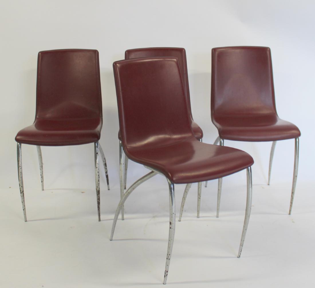 MIDCENTURY. 4 Italian Leather And Chrome Chairs.: Great lines, signed and from the John Anderson collection. - Dimensions: 16.5" x 20"D x 33"H