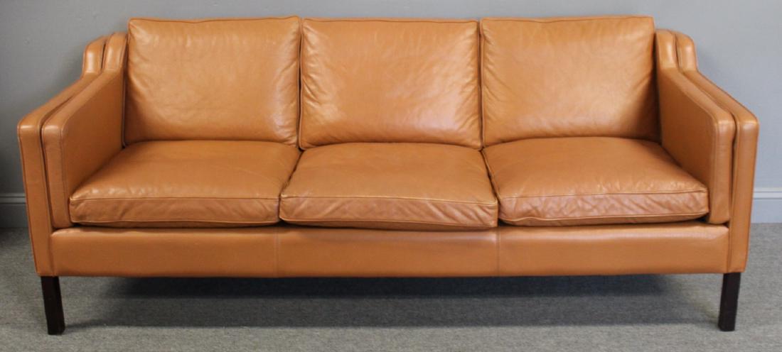 Stouby Danish Modern Leather Sofa: Great looking sofa with nice patina. From a White Plains estate. - Dimensions: 33" x 79" x 32"H