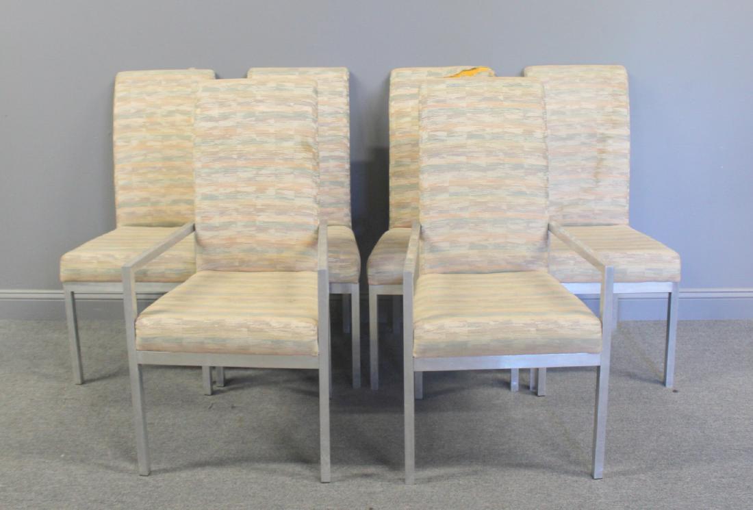 MIDCENTURY. Polished Steel High Back Chairs: Possibly Milo Baughman and from a New Jersey estate . - Dimensions: 21.5"D x 42"H x 22"
