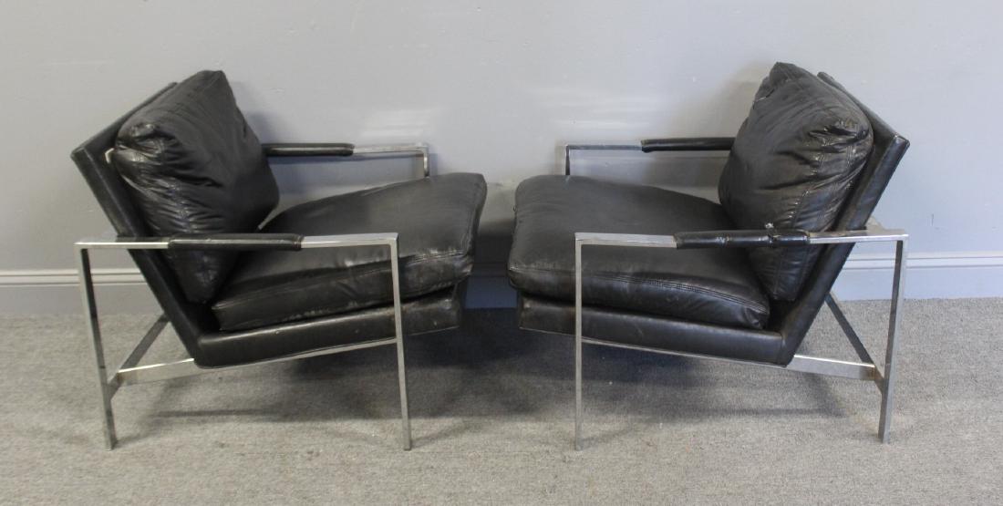 MIDCENTURY. Pair Of Upholstered Chrome Lounge: Chairs. Signed Thayer Coggin (Milo Baughman ?). From a New Jersey estate. - Dimensions: 28.5" x 31.5" x 28"H