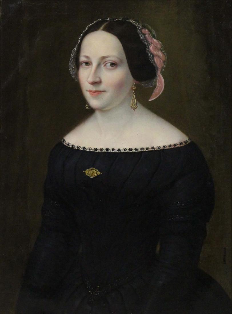 LEHMANN (19th CENTURY).: Oil on Canvas. Portrait of a Woman. Stamped "Lehmann" lower right. From a Connecticut collection. - Dimensions: 24.25" high x 17.5" wide