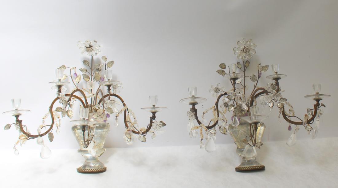 Pair of Bagues Style Rock Crystal Sconces.: Nice big size, good age and with crystal, rock crystal and Amethyst glass. From a Hamptons Long Island estate. - Dimensions: 22" x 23"