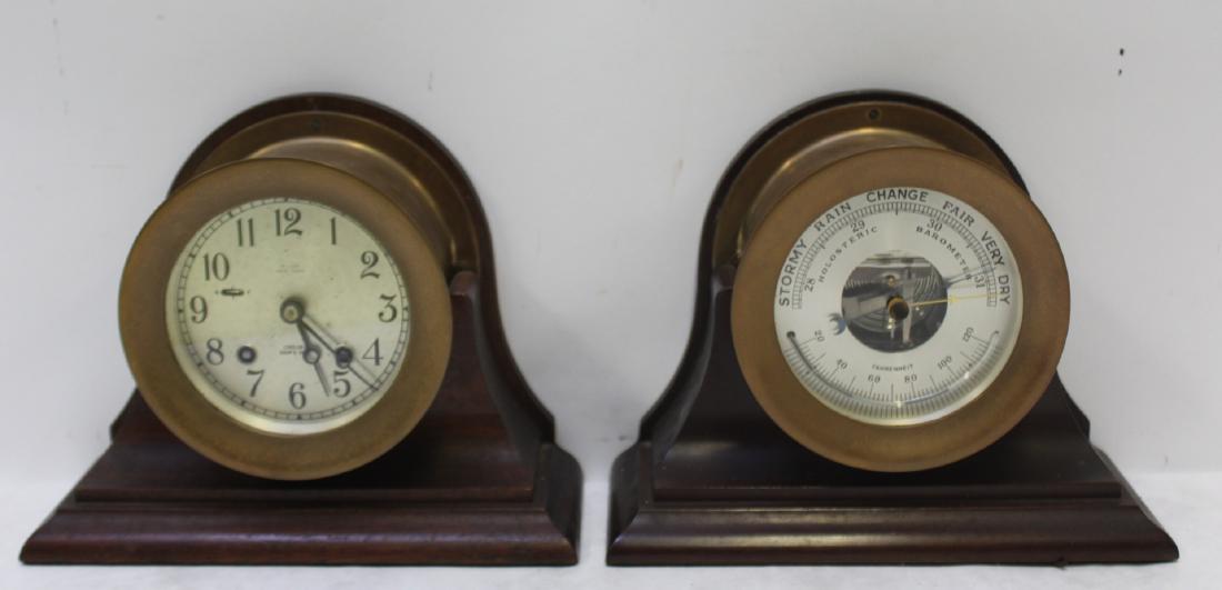 CHELSEA Ships Clock and a Ships Barometer.: From a Rye, NY estate. - Dimensions: both: 9.25" x 7.5" h Face: 5.5" dia