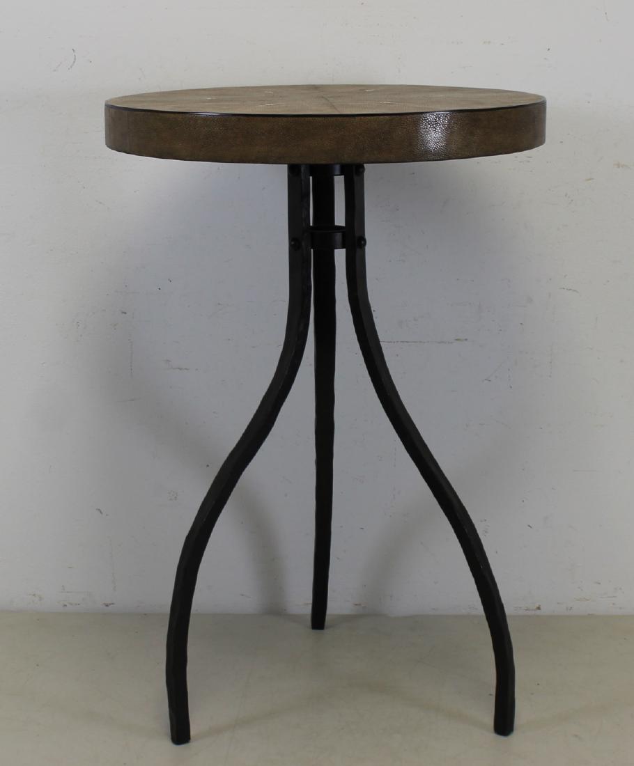 Attributed To Holly Hunt Shagreen Iron Base Table.: From a Stately Greenwich CT home. - Dimensions: 18"dia x 26.5"H