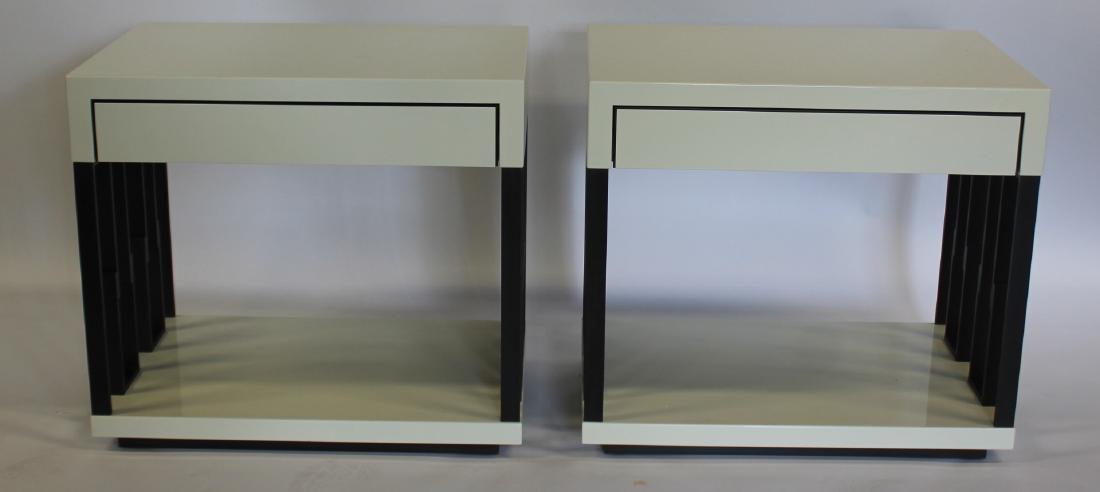 HOLLY HUNT. Pair of Lacquered End Tables: With Metal Sides. From a stately Greenwich CT home. - Dimensions: 28" x 18" x 25.5"H