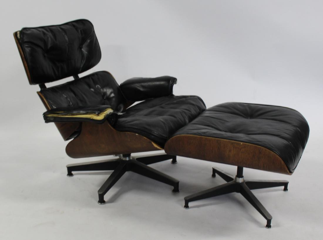 CHARLES EAMES .Midcentury Rosewood Lounge: Chair and Ottoman (16"h x 25 3/4"w x 22"d). From an Upper East Side NYC estate. - Dimensions: Chair: 31 3/4"h x 33"w x 32"d
