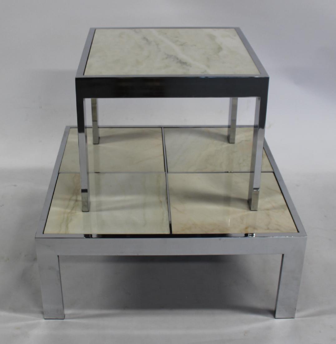 MIDCENTURY. Milo Baughman Coffee Table: And End Table (Attributed to ) Good quality and from a Harrison estate. Dimensions: 26" x 26" x 21"h & 38" x 38" x 15" h