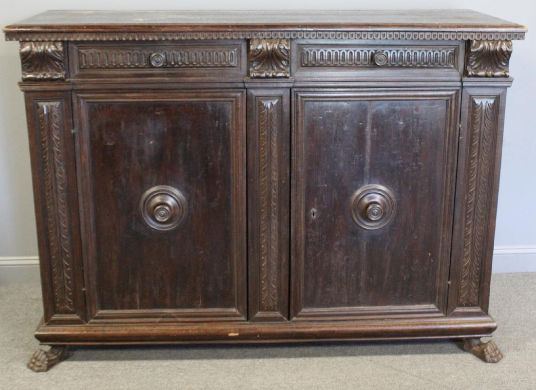 Antique Italian 2 Drawer Over 2 Door Caqbinet: From a Jersey City estate . - Dimensions: 69"Wx25"Dx50"H