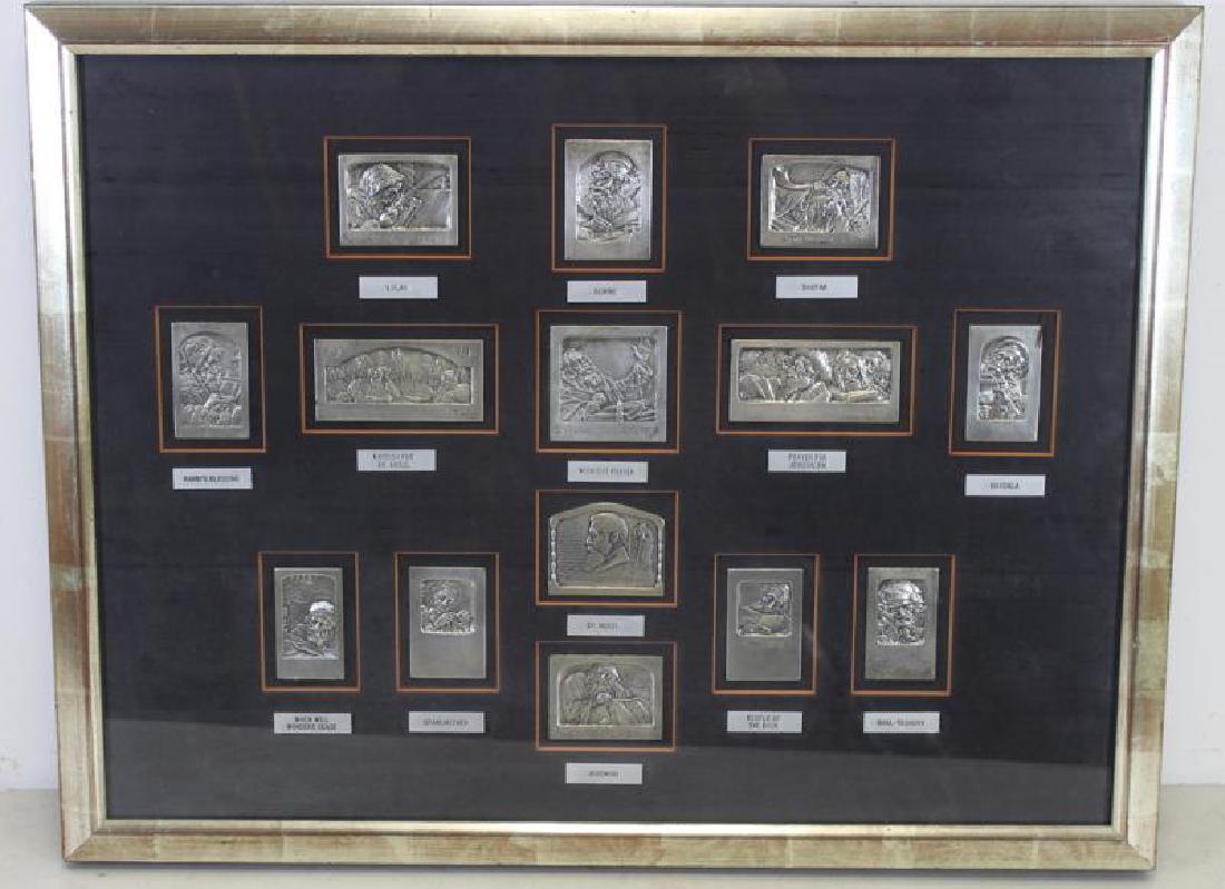 Boris Schatz (Israel 1867 - 1932) Collection Of: 14 Bronze Plaques. (14) bronze plaques by Boris Schatz titled, "Lulav", "Scribe", "Shofar", "Rabbi's Blessing", "Kaddish for Dr Herzl", "Midnight