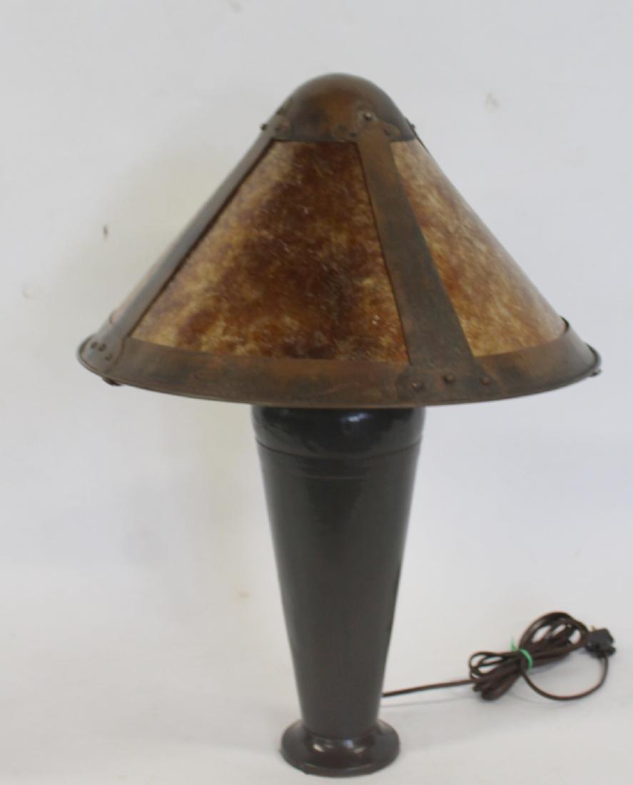 TURCHIN & CO Table Lamp With An Arts And: Crafts Copper And Mica Shade. Signed on the base and shade apparently unsigned. From a CT estate . - Dimensions: 26"H & 18.75"dia shade
