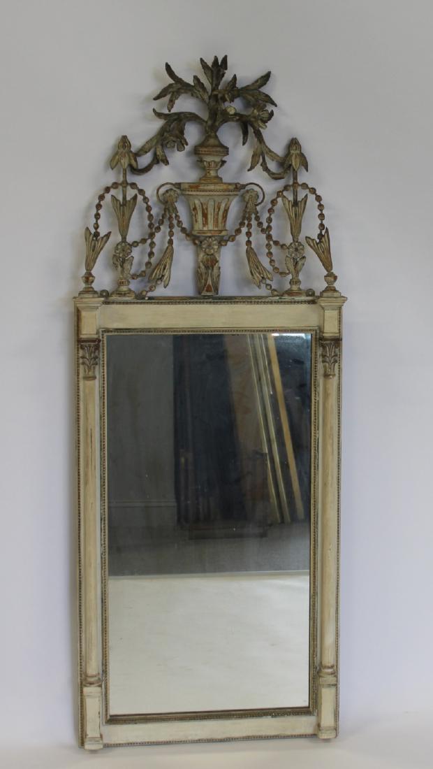 Antique Adams Style Carved And Paint Decorated: Mirror. Very decorative with nice large crown. From a New York estate. - Dimensions: 59" x 23"