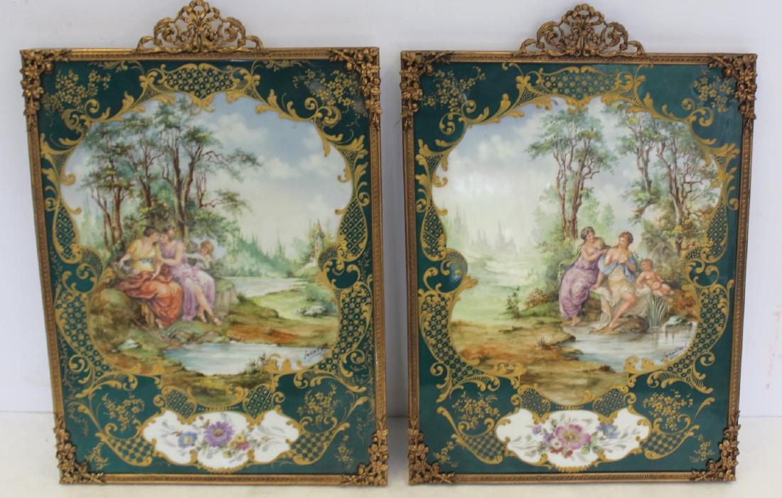 GIRAUD. Pair Of Limoges Bronze Mounted Artist: Signed Porcelain Plaques. Great quality, signed Jean Paul and from a Forest Hills Queens estate. - Dimensions: 14.5" x 11" the porcelain