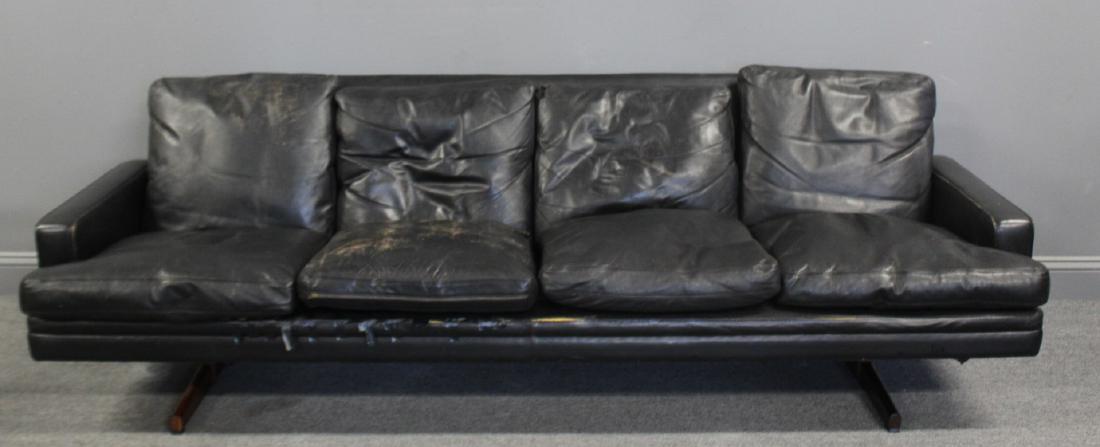 MIDCENTURY. Frederick Kayser Signed Leather Sofa.: From a Garden City, L.I. estate. - Dimensions: 85" x 28" x 28" h