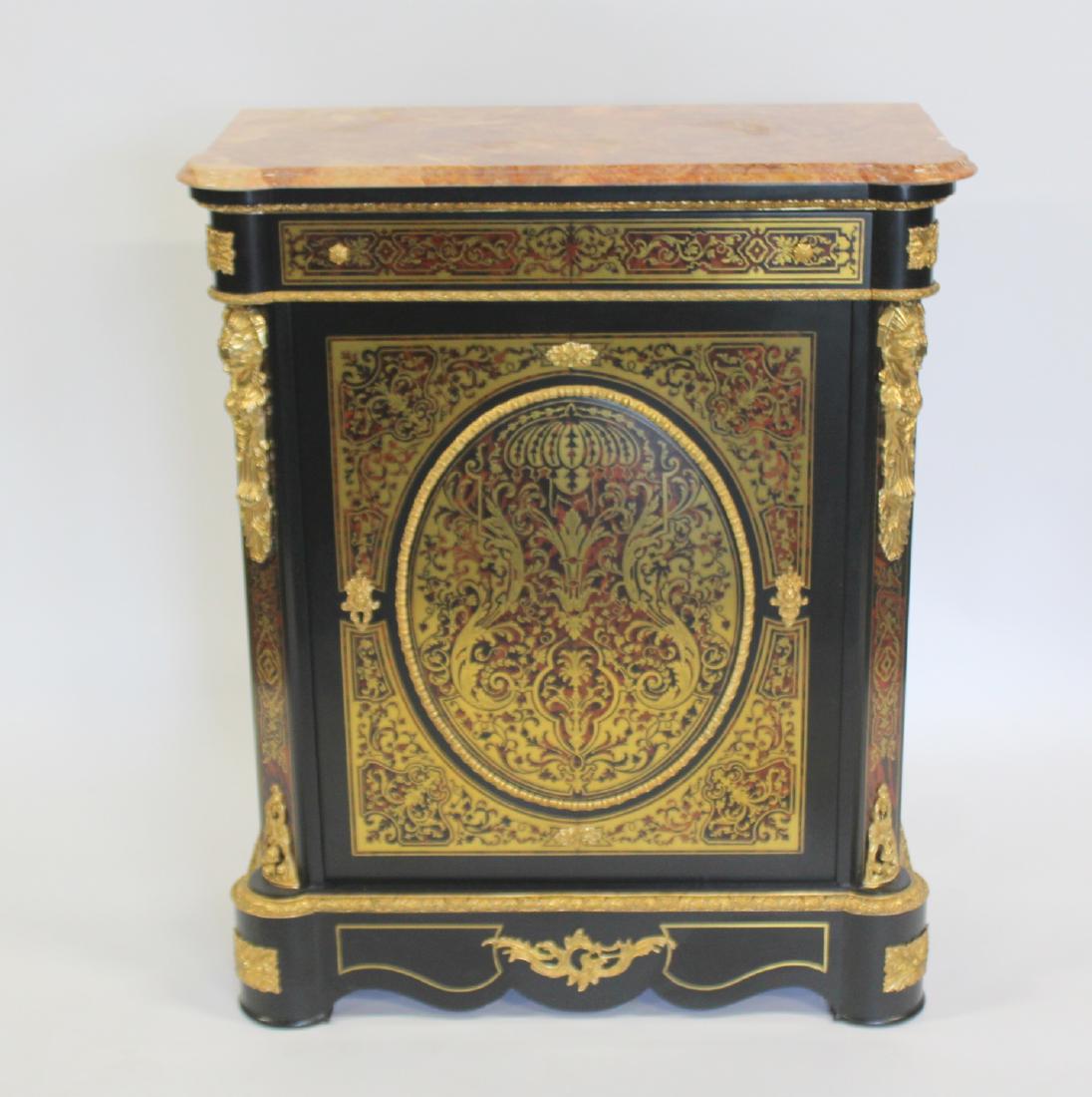 Vintage. Fine Custom Quality Marbletop Boulle: Cabinet Signed. From a Riverdale estate. - Dimensions: 33.5"W x 15.5"D x 42.5"H