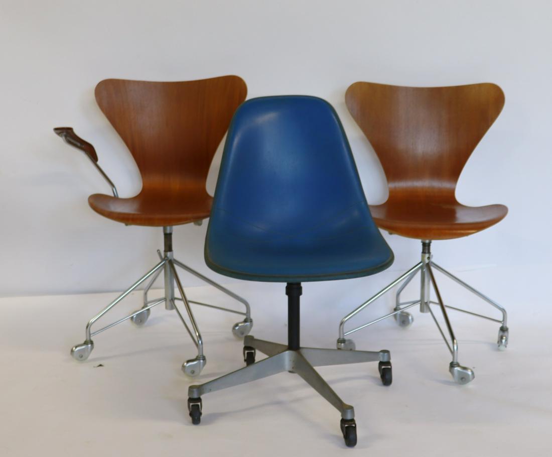 MIDCENTURY. Fritz Hansen & Herman Miller: Chairs . Miller 17" x 17" x 31" , Hansen arm 26" x 32"H side 15" x31"H