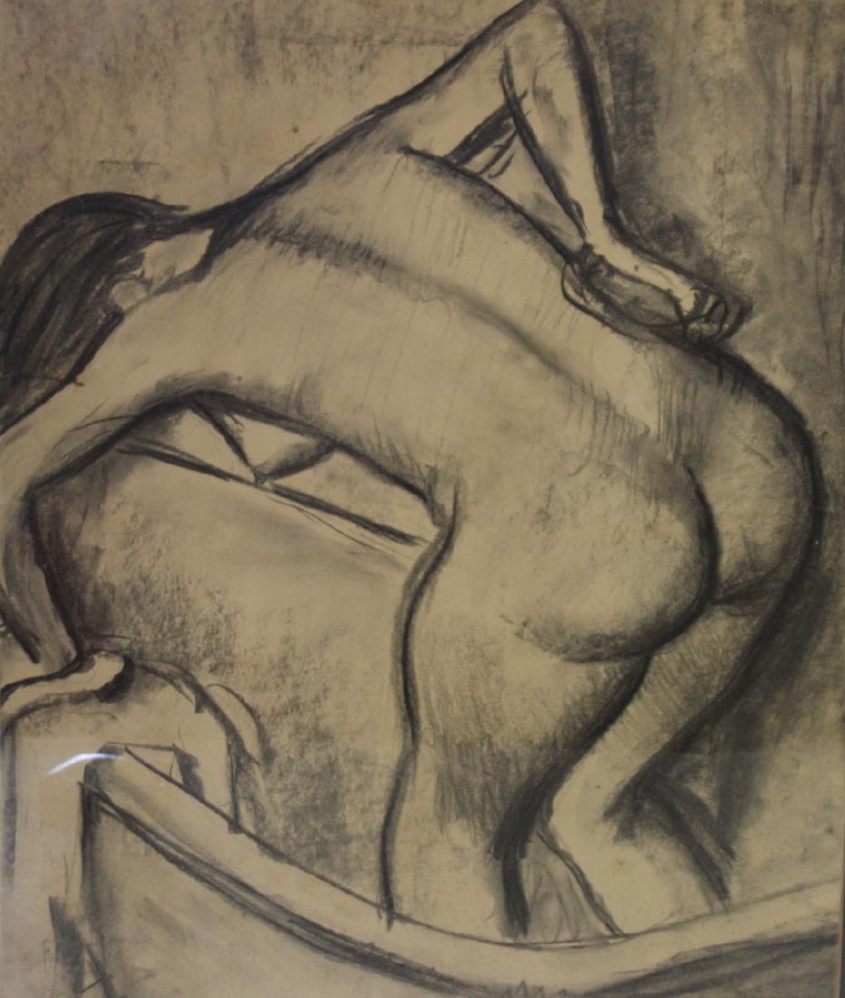 ARNO, Peter. Signed Pencil / Crayon Nude In Bath.: Signed verso Peter Arno 1904 - 1968 NY. From a Westchester storage. - Dimensions: 21.5" x 17"