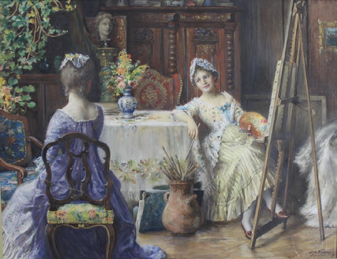 VOLCKER, Robert. Signed Watercolor Of Artist (1 of 5)