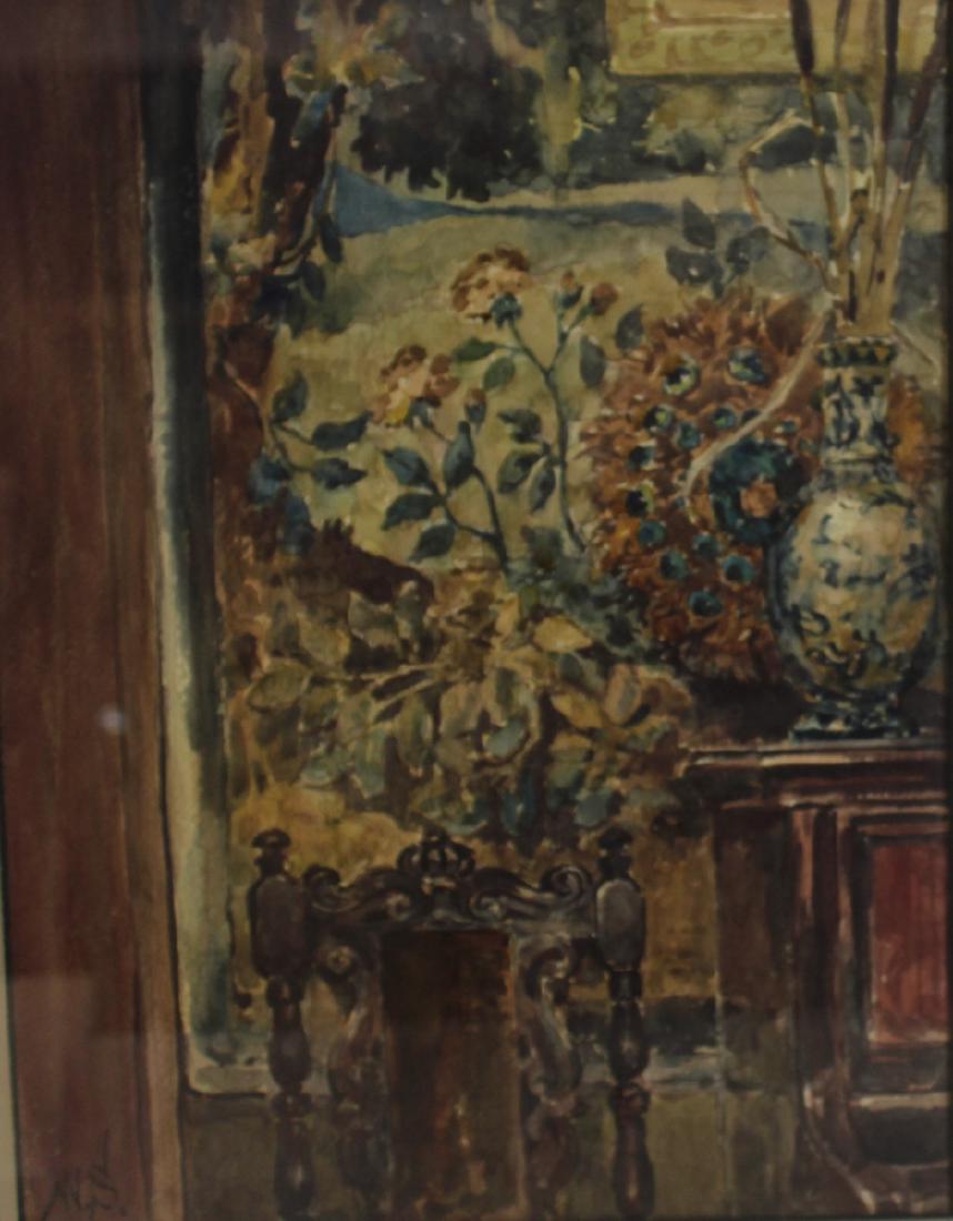 W.S. Monogrammed Watercolor Still Life.: Monogrammed WS lr left and from a Westchester storage. - Dimensions: 13.5" x 10.5"