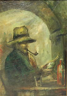 Glenn O Coleman. Signed Oil On Canvas. Man With: Pipe. From a Westchester estate . - Dimensions: 27" x 19"