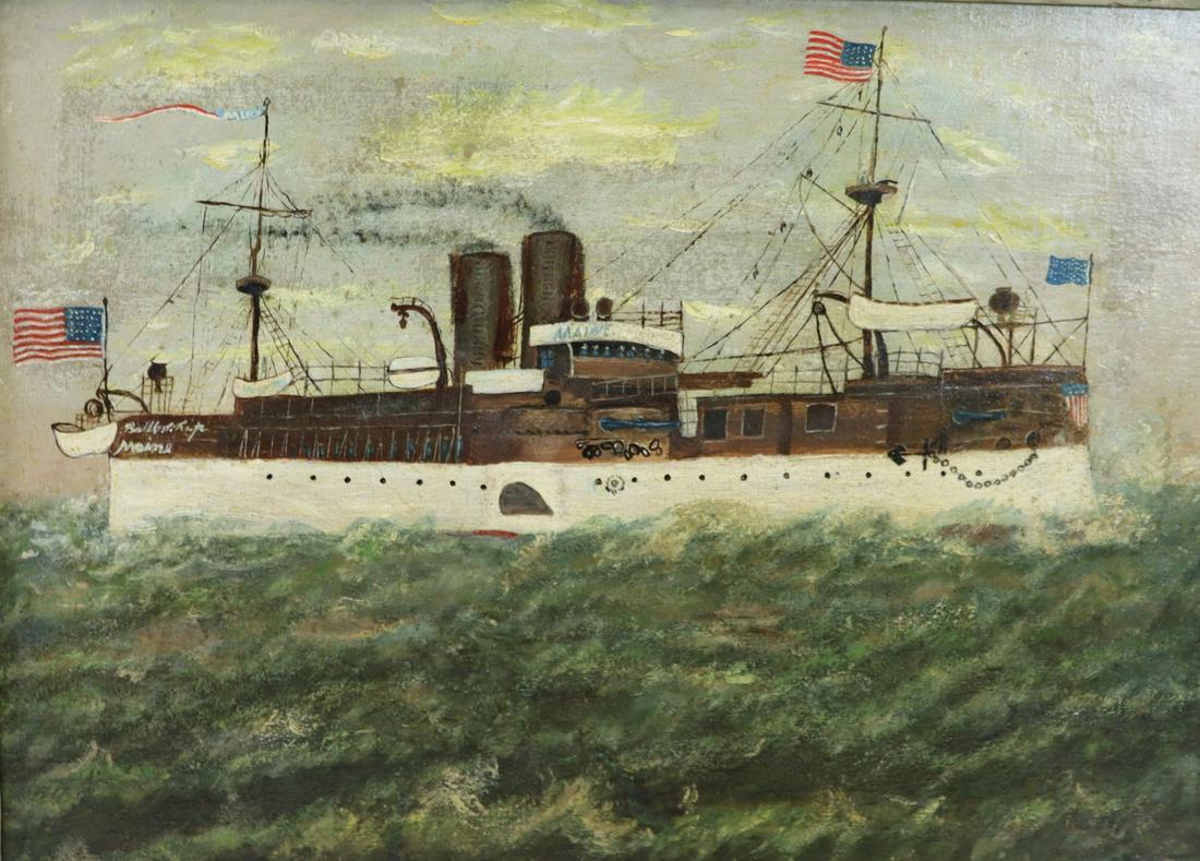 Merle Harvey. Oil On Board. "Battleship Maine" (1 of 8)
