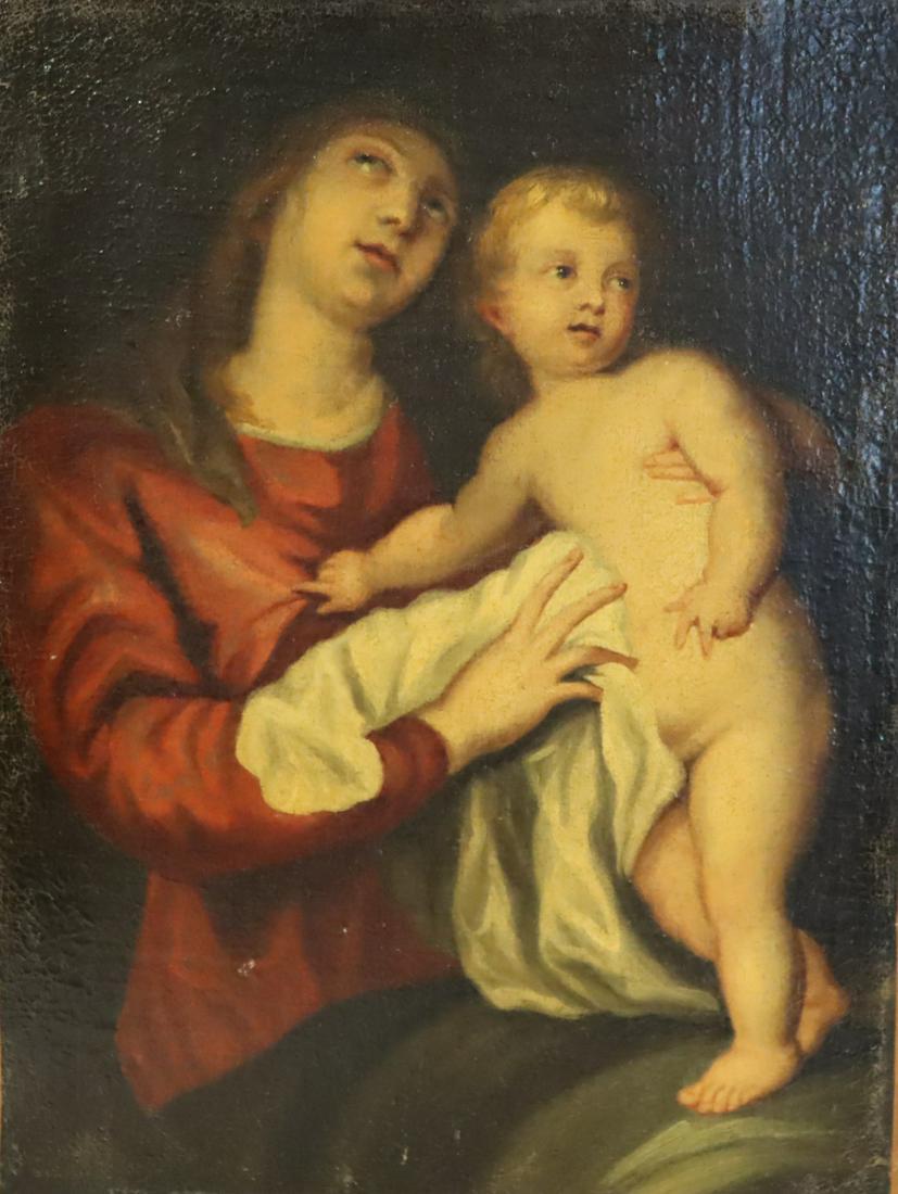 UNSIGNED. Oil On Canvas. Madonna & Child. (1 of 4)