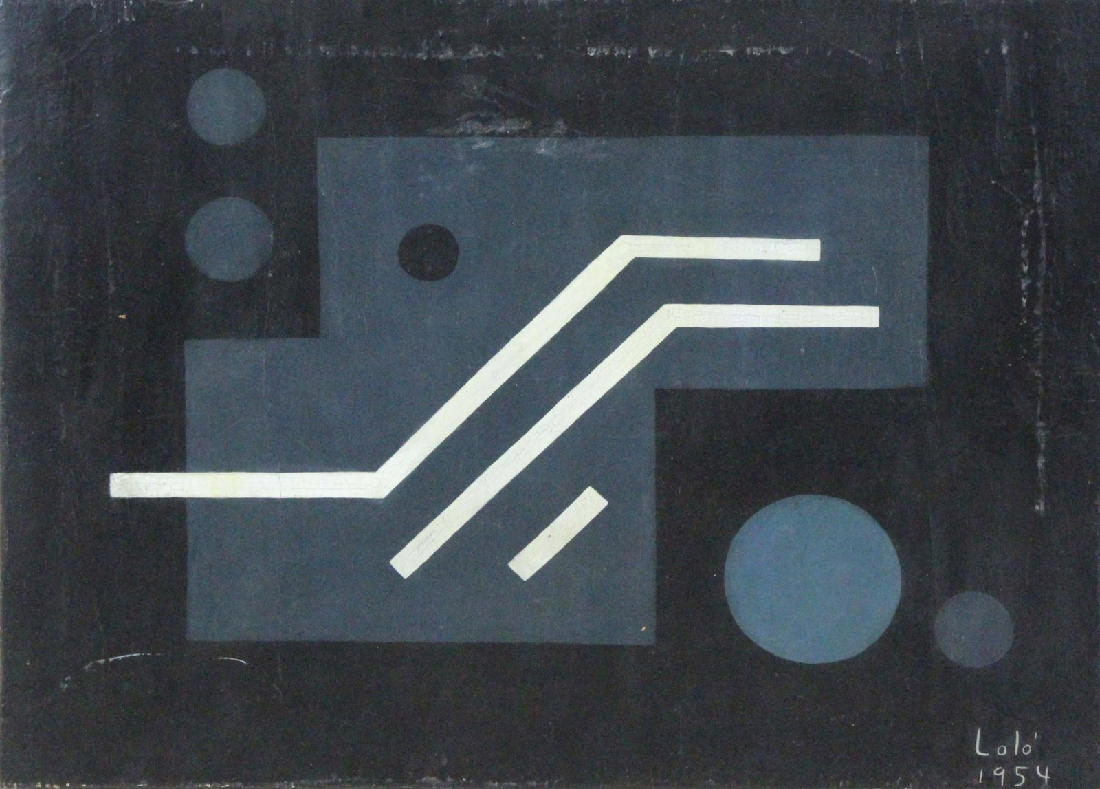 LOLO SOLDEVILLA (CUBAN, 1901-1971).: Oil on Canvas. Abstract Composition. 1954. Signed and dated lower right. From a Rockland County, NY collection. - Dimensions: 14" high x 19" wide