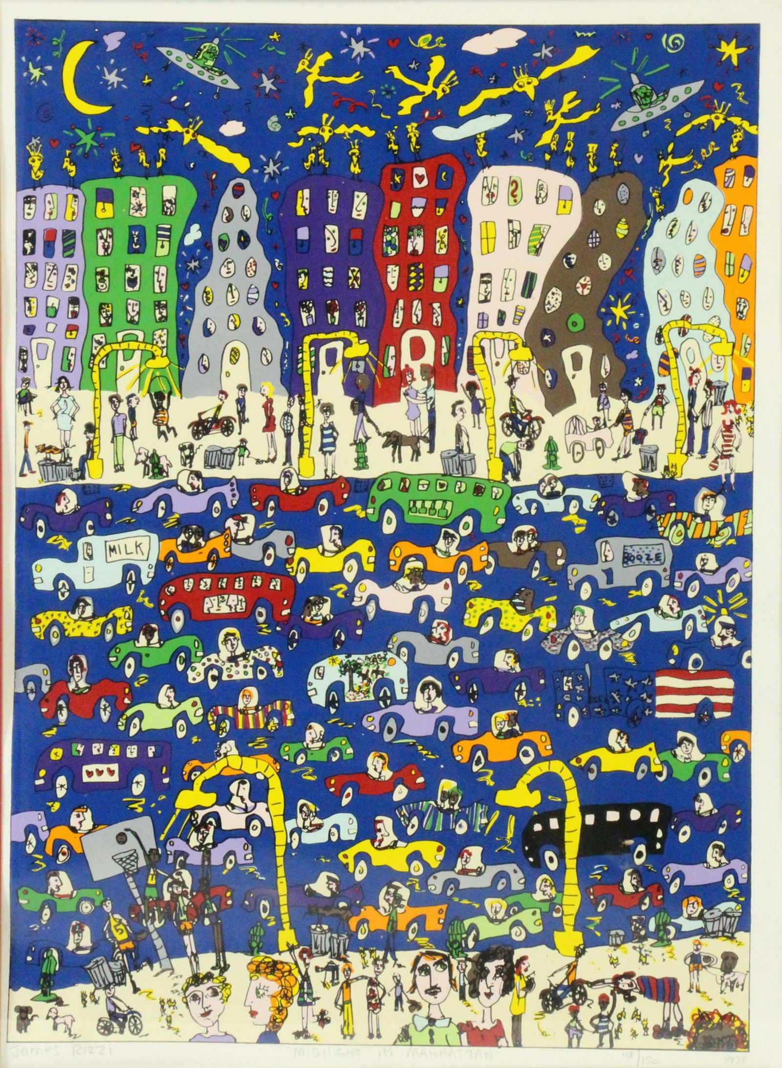 JAMES RIZZI (AMERICAN, 1950-2011).: Screenprint. "Midnight in Manhattan". 1978. Signed lower left. Titled lower center. Dated lower right. No. 118 from an edition of 150. From a Larchmont, NY collection. - Dimensions: 28.5" hi