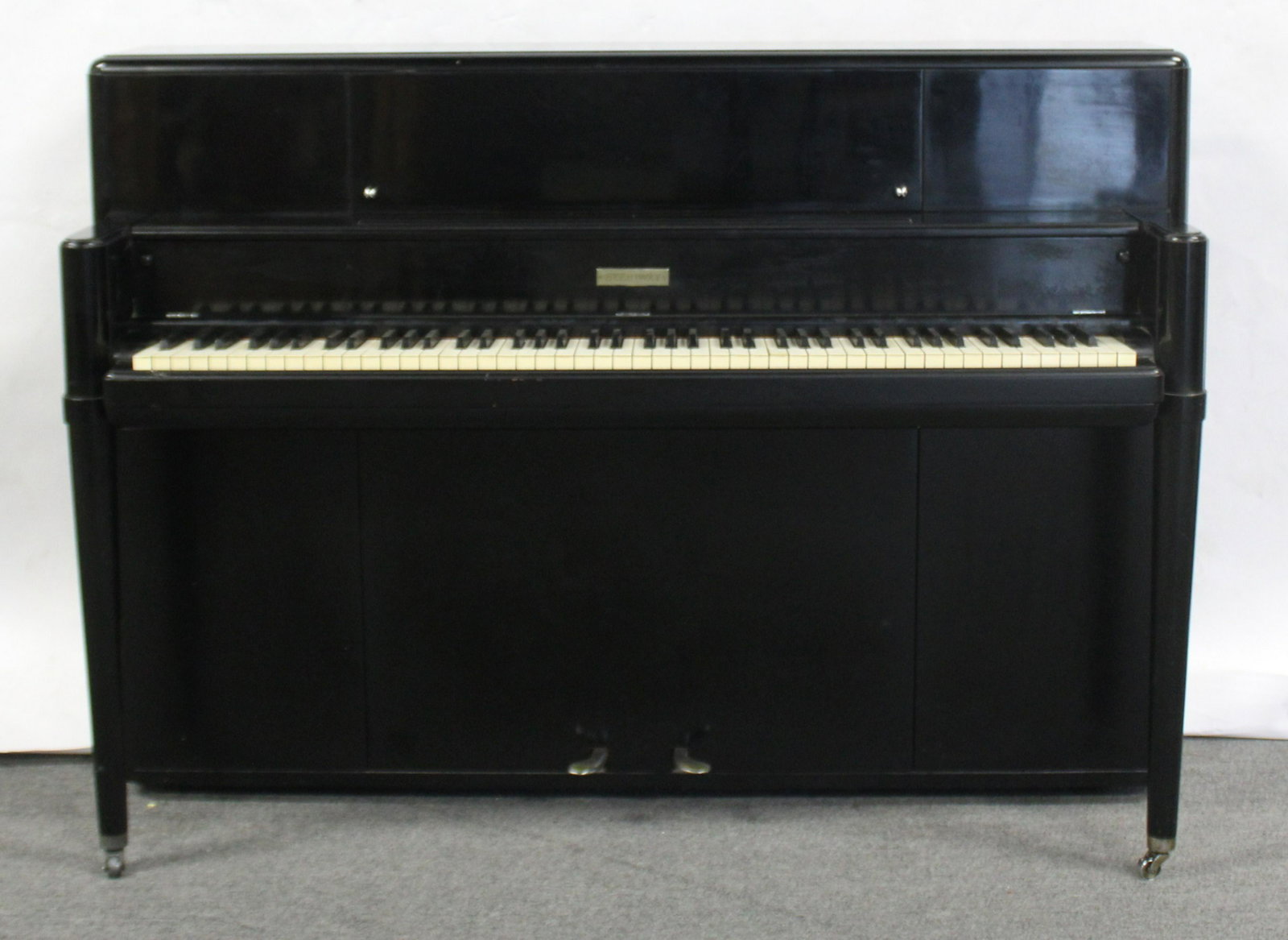 Steinway & Sons Lacquered Piano With Bench: From a Bronx, NY estate. Dimensions: 57.75" x 21.5" x 41.5" h, Bench 33.5" x 14" x 19.5" h.