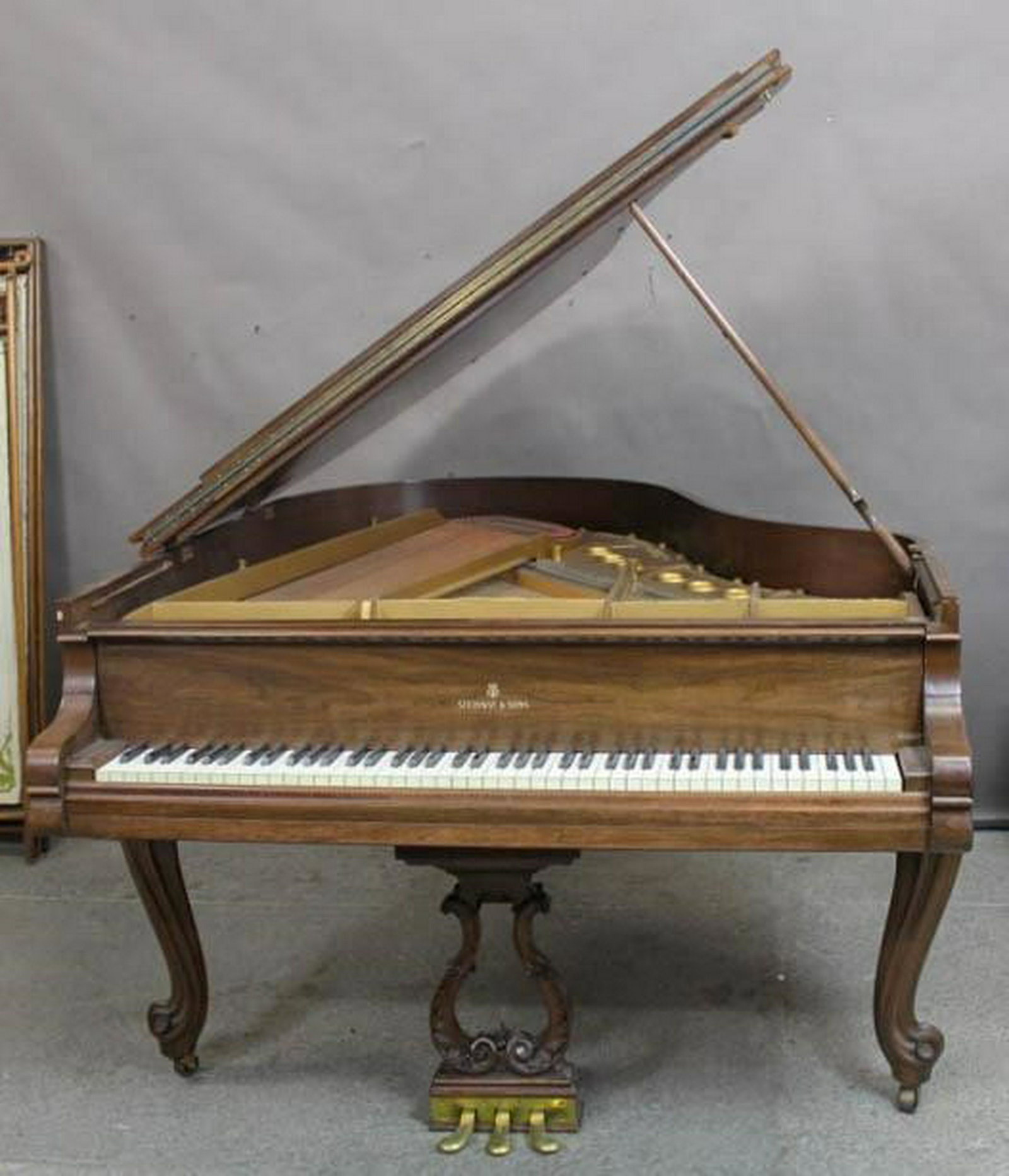 STEINWAY & Sons Baby Grand Piano Serial #259781: With Bench. Nice looking and sounding piano in a Louis XV style mahogany case. - Dimensions: 58" x 66"D