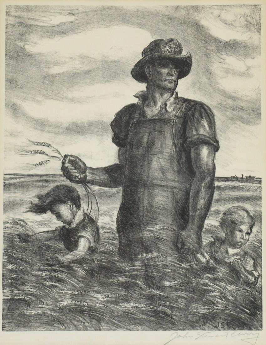 JOHN STEUART CURRY (AMERICAN, 1897–1946).: Lithograph. "Our Good Earth". 1942. From a Westchester, NY collection. - Dimensions: Sight: 13.5" high x 10.5" wide