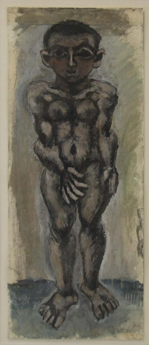 MAX WEBER (AMERICAN, 1881-1961).: Gouache. Portrait of a Boy. 1910. Kennedy Galleries label affixed verso. Signed and dated lower right. From a Scarsdale, NY collection. - Dimensions: 28" high x 12" wide